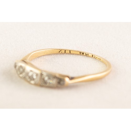 102 - 18ct GOLD RING,  set with five small diamonds graduating from the centre, 1.7gms, ring size 'L'