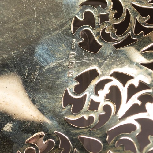 183 - EDWARD VIII PIERCED SILVER SWING HANDLED CAKE BASKET, of shaped oblong form with foliate scroll pier... 