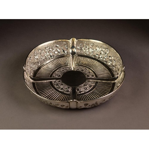195 - LATE VICTORIAN EMBOSSED SILVER BOWL BY JOHN WAKELY & FRANK WHEELER, of shallow, lobated and stee... 