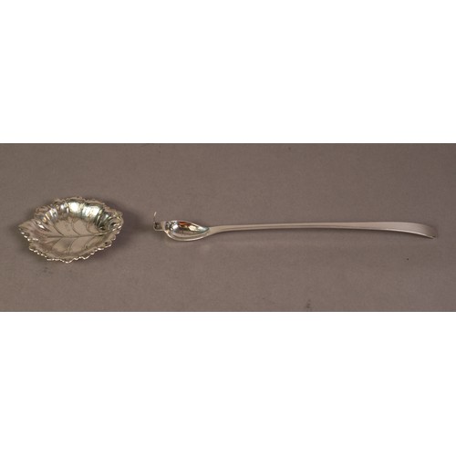 212 - SMALL SILVER LEAF SHAPED AND EMBOSSED SMALL DISH, 3 1/2in (8.8cm) long, Birmingham 1968 and an Edwar... 