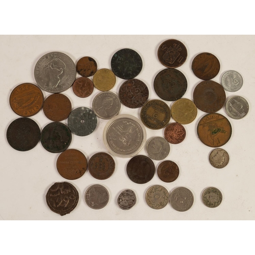 96 - ROMAN SILVER COIN WITH JUSTITIA STANDING TO THE REVERSE, together with  A SELECTION OF EIGHTEENTH CE... 