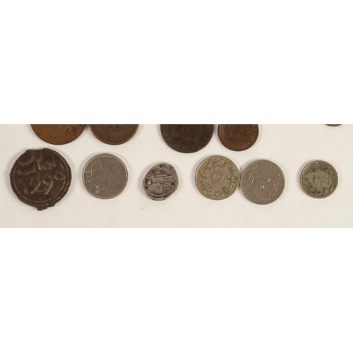 96 - ROMAN SILVER COIN WITH JUSTITIA STANDING TO THE REVERSE, together with  A SELECTION OF EIGHTEENTH CE... 