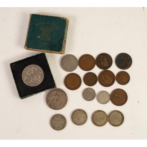 93 - GEORGE V 1935 SILVER CROWN COIN (VF), some staining to obverse, a  BOXED GEORGE VI FESTIVAL OF BRITA... 