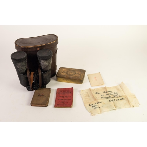 111 - PRINCESS MARY EMBOSSED GILT METAL CHRISTMAS 1914 GIFT TIN WITH ORIGINAL GREETINGS CARD, TOGETHER WIT... 