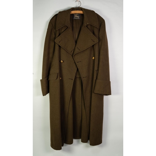 119 - BURBERRY ARMY OFFICER'S KHAKI UNIFORM, viz jacket, waistcoat and trousers and the BURBERRY GREATCOAT... 