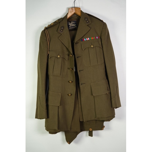 119 - BURBERRY ARMY OFFICER'S KHAKI UNIFORM, viz jacket, waistcoat and trousers and the BURBERRY GREATCOAT... 