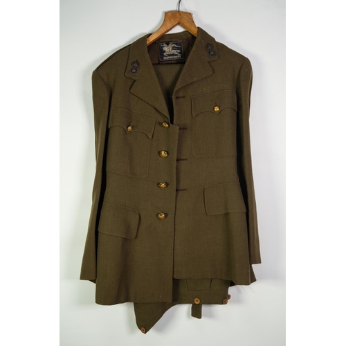 119 - BURBERRY ARMY OFFICER'S KHAKI UNIFORM, viz jacket, waistcoat and trousers and the BURBERRY GREATCOAT... 