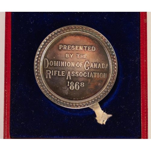 120 - STERLING SILVER 19th CENTURY DOMINION OF CANADA RIFLE ASSOCIATION MEDALLION, dated 1868 to reverse, ... 