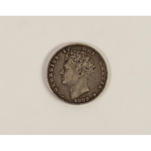 78 - GEORGE IV SILVER SIXPENCE 1827, the obverse inverted, bare head and lion on crown (VF)