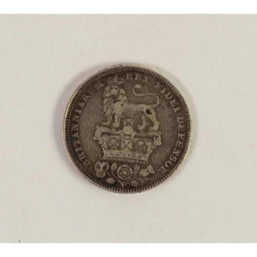 78 - GEORGE IV SILVER SIXPENCE 1827, the obverse inverted, bare head and lion on crown (VF)
