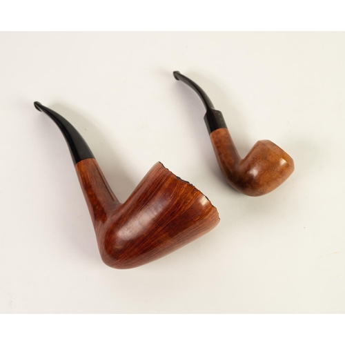 165 - TWO FREDERICK TRANTER BRIAR SMOKING PIPES, one with large/ oversized bowl, the other of traditional ... 