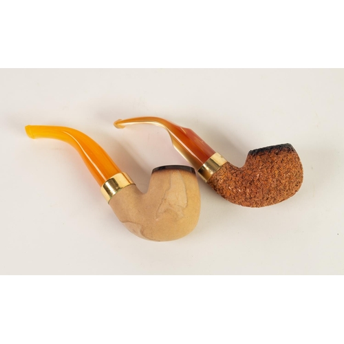 171 - TWO EDWIN AND WILLIAM BARLING SMOKING PIPES, one with meerschaum bowl the other rustic, both with st... 