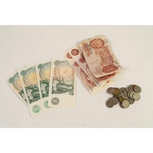 82 - THREE ELIZABETH II GREEN £1 NOTES, signed  D.H.F. Somerset; two red ten shilling notes, signed J.S. ... 