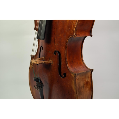34 - GERMAN CELLO, Mittenwald circa 1860, with 29in (73.7cm) two piece back, in old black leather cloth c... 