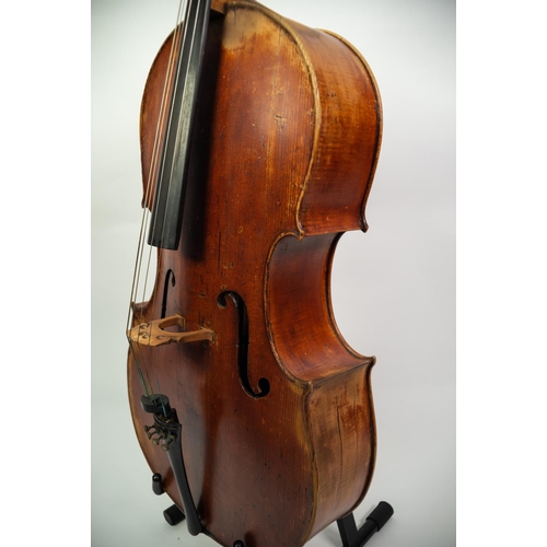 34 - GERMAN CELLO, Mittenwald circa 1860, with 29in (73.7cm) two piece back, in old black leather cloth c... 