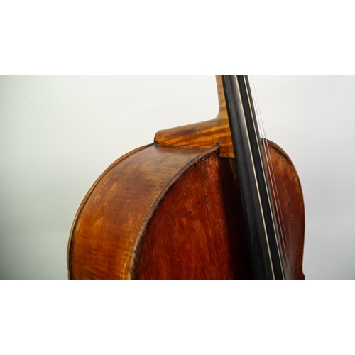 34 - GERMAN CELLO, Mittenwald circa 1860, with 29in (73.7cm) two piece back, in old black leather cloth c... 