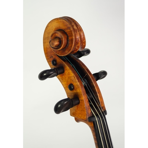 34 - GERMAN CELLO, Mittenwald circa 1860, with 29in (73.7cm) two piece back, in old black leather cloth c... 