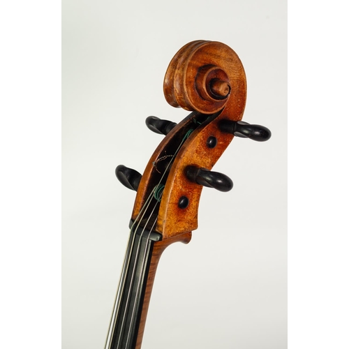 34 - GERMAN CELLO, Mittenwald circa 1860, with 29in (73.7cm) two piece back, in old black leather cloth c... 