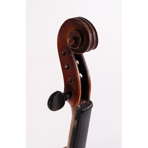 39 - GOOD QUALITY ¾ SIZE VIOLIN, with two piece 13 ¾” back, in a green plush lined case with bow, case a/... 