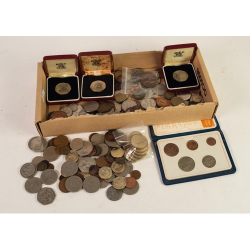 95 - THREE BOXED ROYAL MINT PROOF 50p PIECES, each 1973, A WALLET OF BRITAIN'S FIRST DECIMAL COINS, MIXED... 