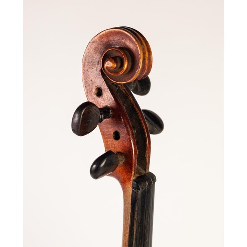 51 - FRENCH, LATE 19th CENTURY UNBRANDED VIOLIN with two piece 14 1/4in (36.2cm) back, in TEXTURED BLACK ... 