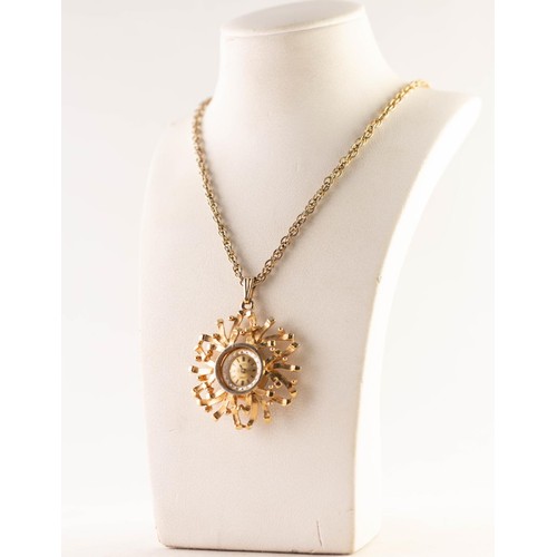 CIRO SWISS GOLD PLATED PENDANT WATCH in openwork stylised flower