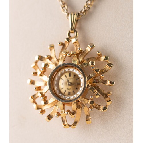 CIRO SWISS GOLD PLATED PENDANT WATCH in openwork stylised flower