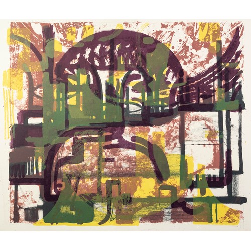 49 - NORMAN JAQUES (1922-2014) TWO UNSIGNED AND UNTITLED MATCHING COLOUR PRINTS IN DIFFERING COLOURWAYS A... 