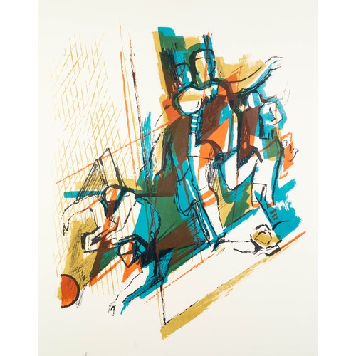 51 - NORMAN JAQUES (1922-2014) TWO UNSIGNED AND UNTITLED LIMITED EDITION COLOUR PRINTS Goal, (11/20) 31” ... 