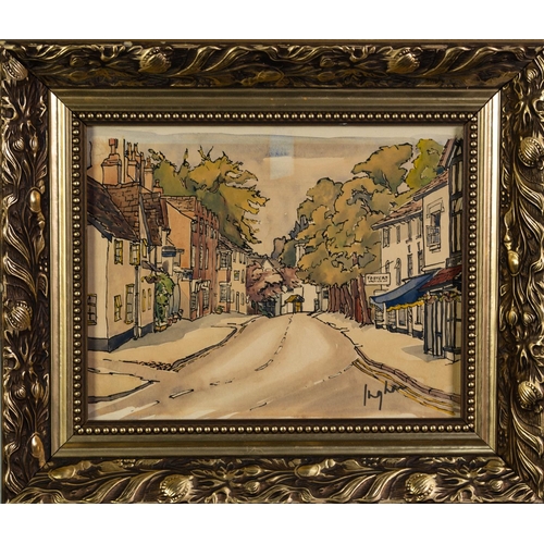 44 - MARGO INGHAM (1918-1978)PEN AND WATERCOLOUR DRAWINGPrestbury High Street Signed 7 ½” x 9 ½” (19cm x ... 