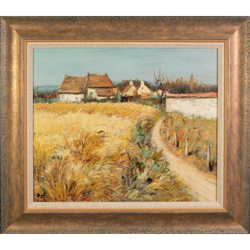 23 - MARCEL DYF (1899-1985)OIL PAINTING ON CANVAS‘Bles et Village’Signed, titled to label verso17 ¾” x 20... 