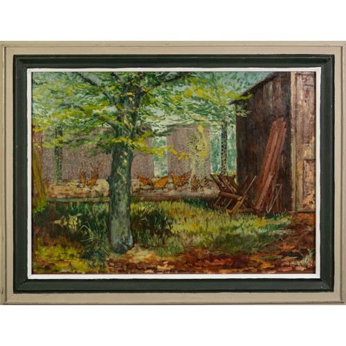 69 - ALBERT B. OGDEN (b.1928) OIL ON BOARD Back Garden with Chicken Coop Unsigned 18” x 25” (45.7cm x 63.... 