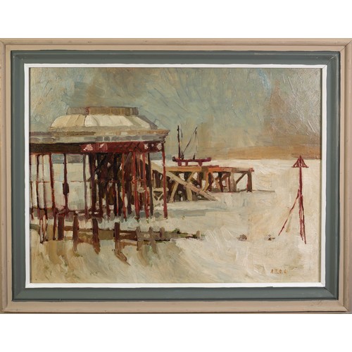 73 - ALBERT B. OGDEN (b.1928) OIL ON BOARD‘Winter Pier, Cromer’ Initialled and dated (19)67, titled verso... 