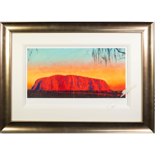 121 - ROLF HARRIS (b. 1930) ARTIST SIGNED LIMITED EDITION COLOUR PRINT ON PAPER‘Uluru Sunset-Desert Oaks’,... 