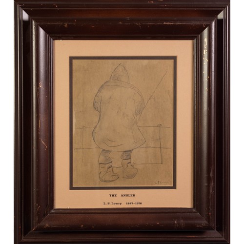 66 - ATTRIBUTED TO LOWRY PENCIL DRAWING ON BUFF PAPER The Angler, Mumbles Swansea Signed lower right 8 1/... 