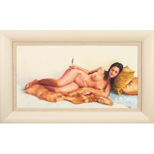 82 - RICK ROBERTS OIL PAINTING ON BOARD Remember a Day (a Day Before Today), reclining female nude Signed... 