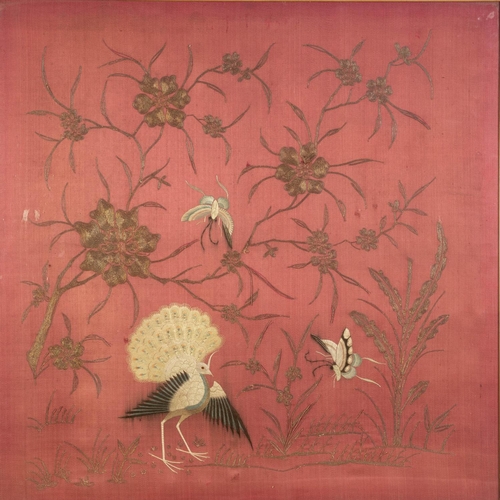 240 - LATE NINETEENTH/ EARLY TWENTIETH CENTURY CHINESE NEEDLEWORK ON SILK PICTURE, well worked in coloured... 