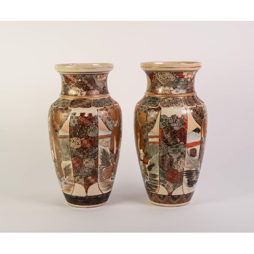 247 - PAIR OF EARLY TWENTIETH CENTURY JAPANESE SATSUMA POTTERY VASES, each of ovoid form with waisted neck... 