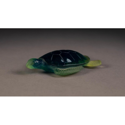 85 - MODERN DAUM BLUE AND GREEN MOULDED GLASS MODEL OF A TURTLE, 4 ¾” (12cm) long, engraved mark, with or... 