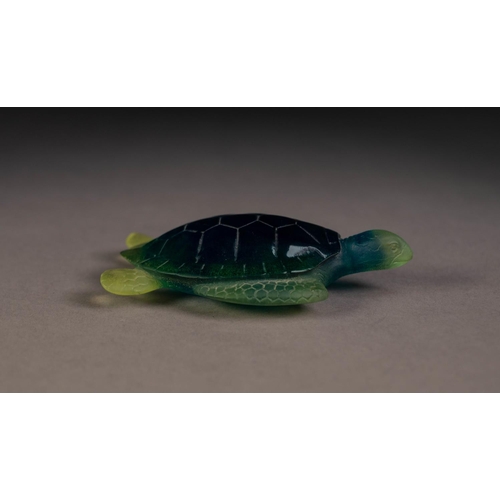 85 - MODERN DAUM BLUE AND GREEN MOULDED GLASS MODEL OF A TURTLE, 4 ¾” (12cm) long, engraved mark, with or... 