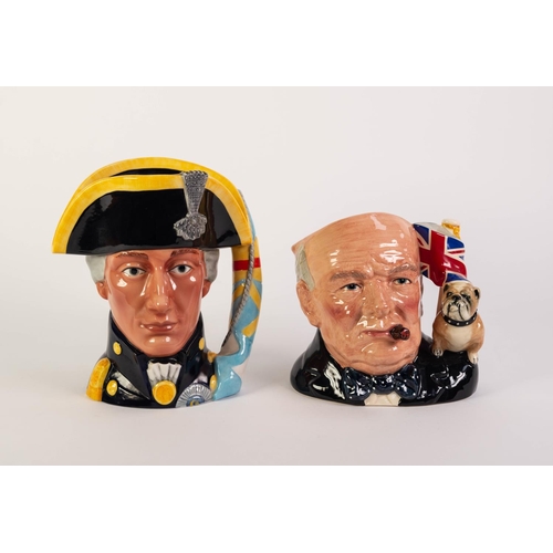 114 - ROYAL DOULTON ‘WINSTON CHURCHILL’ POTTERY LARGE CHARACTER JUG, D6907, 6 ¾” (17.1cm) high, together w... 