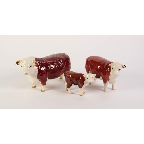 119 - BESWICK POTTERY FAMILY OF HEREFORD CATTLE, comprising: ‘CHAMPION OF CHAMPIONS’ BULL (136A), COW (136... 