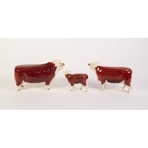 119 - BESWICK POTTERY FAMILY OF HEREFORD CATTLE, comprising: ‘CHAMPION OF CHAMPIONS’ BULL (136A), COW (136... 