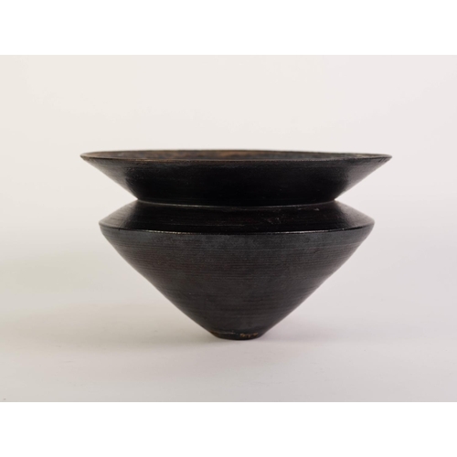 101 - JOHN STRUTHERS, ORKNEY, STUDIO POTTERY STYLISH VASE, of double cone form with flared rim, glazed in ... 