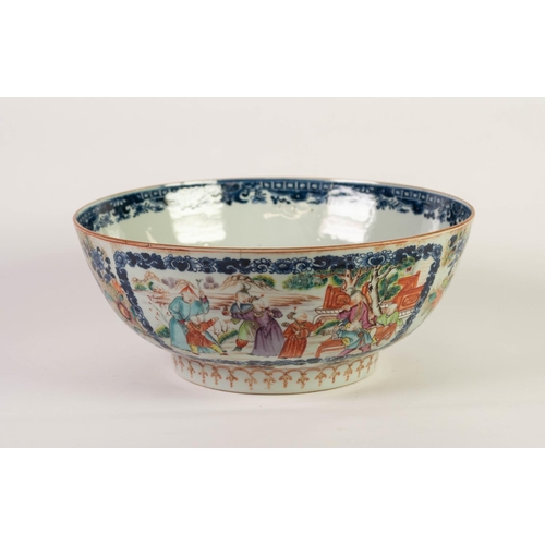 238 - PROBABLY LATE QIANLONG CHINESE EXPORT FAMILLE ROSE PORCELAIN PUNCH BOWL, of typical form, painted in... 