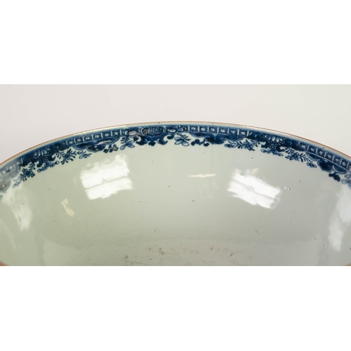 238 - PROBABLY LATE QIANLONG CHINESE EXPORT FAMILLE ROSE PORCELAIN PUNCH BOWL, of typical form, painted in... 