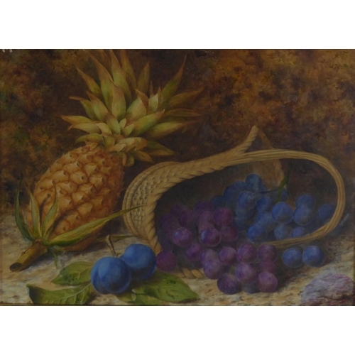 318 - G. GARDNER (NINETEENTH CENTURY) WATERCOLOUR DRAWING Still life - pineapple and basket of grapes agai... 