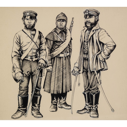 56 - MILITARY INTEREST CRIMEA, CHRISTOPHER ROTHERO. A suite of three original pen and ink illustrations, ... 