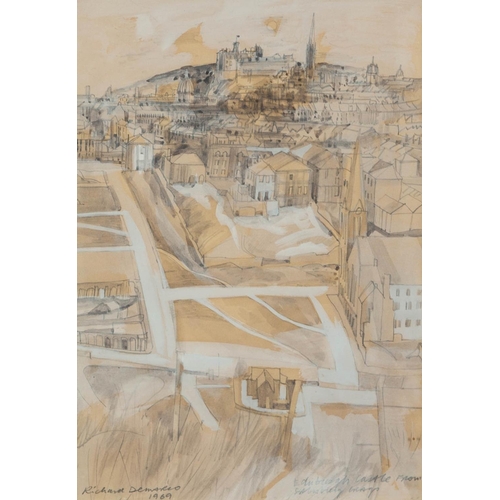 338 - RICHARD DEMARCO (b.1930) PENCIL AND WASH DRAWING‘Edinburgh Castle from Salisbury Crag’ Signed and da... 