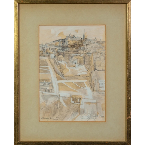 338 - RICHARD DEMARCO (b.1930) PENCIL AND WASH DRAWING‘Edinburgh Castle from Salisbury Crag’ Signed and da... 